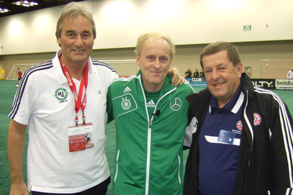 Ralf Peter (DFB), Rudi Zimmermann (NSCAA Manager of Presentations) and Peter Schreiner (Institute of Youth Soccer Germany).