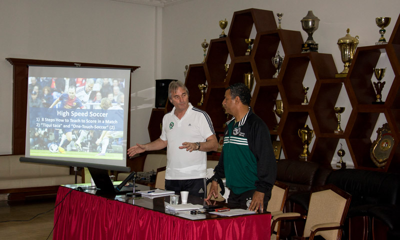Peter Schreiner and Mohamed Afifey at the seminar at Sharjah Football Club
